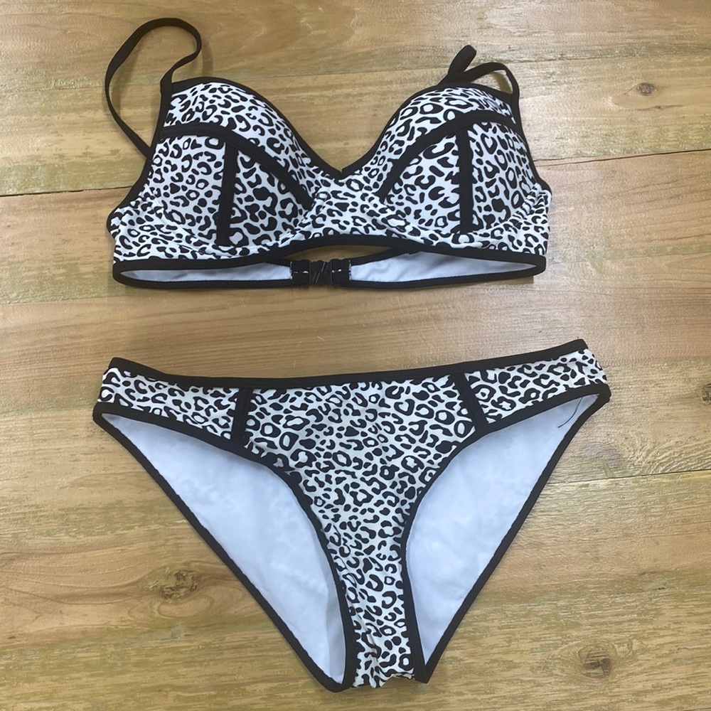 Black and white cheetah print bikini.